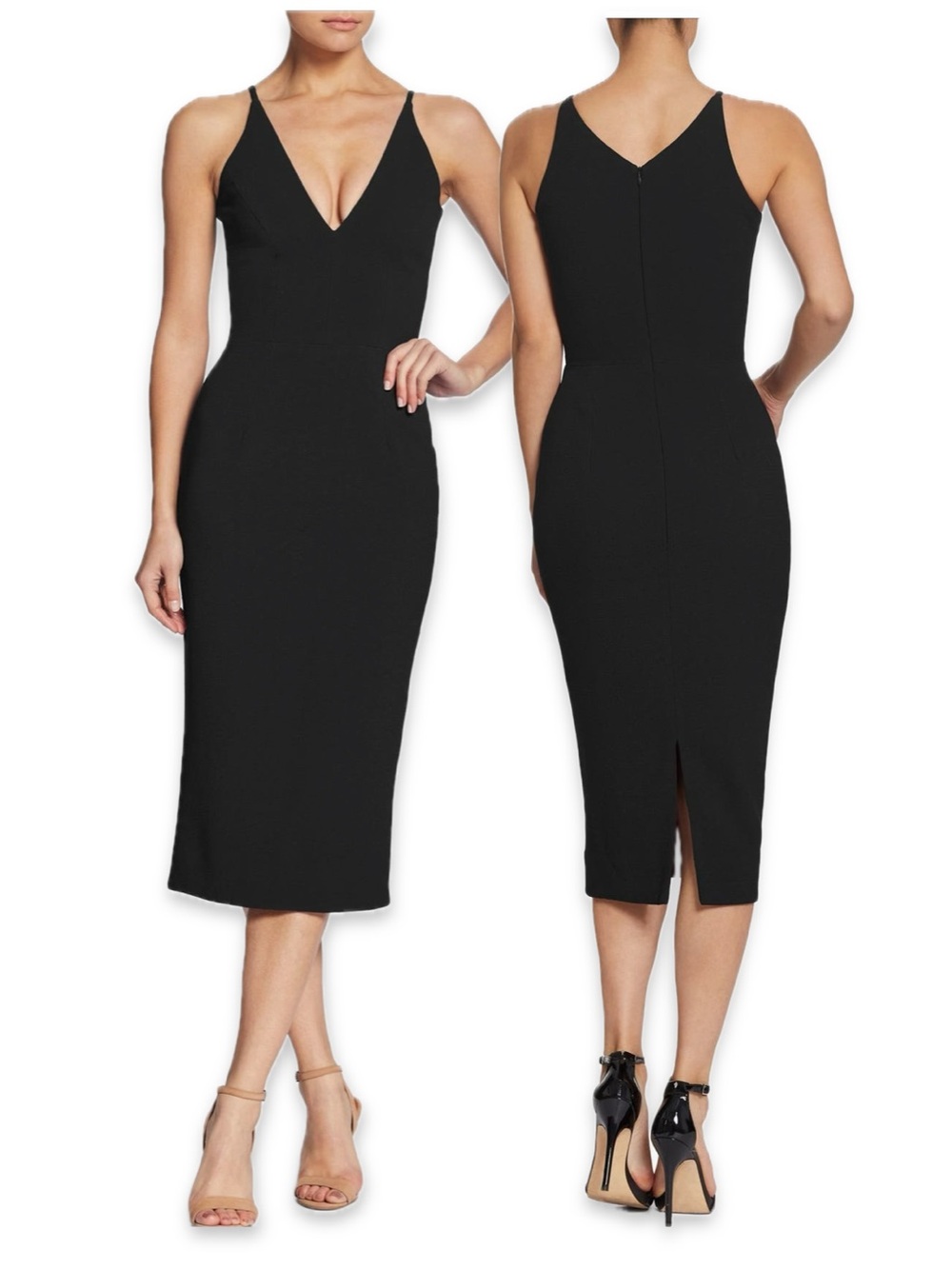 New DRESS THE POPULATION Lyla Dress strap v neck crepe cocktail black medium